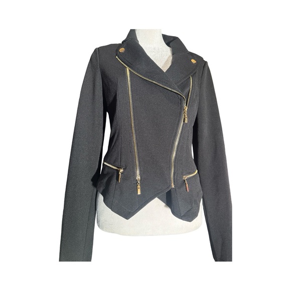 NWT Windsor Framed Cropped Moto Biker Knit Dress Jacket Womens M. Black Stretchy - Picture 3 of 14
